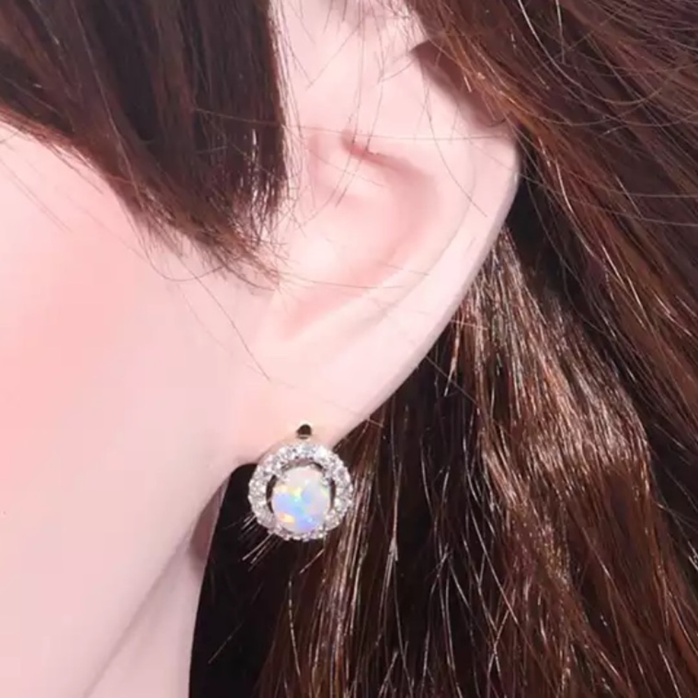 White Fire Opal Earrings - Picture 3 of 3